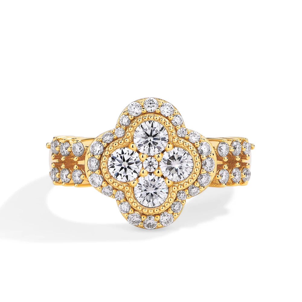 Clover Moissanite Ring 18k Gold Plated Four-Leaf Ring