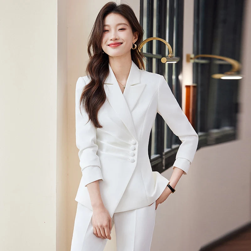 Women’s Slim Fit Pantsuit – Single Breasted Blazer & Ankle-Length Trousers