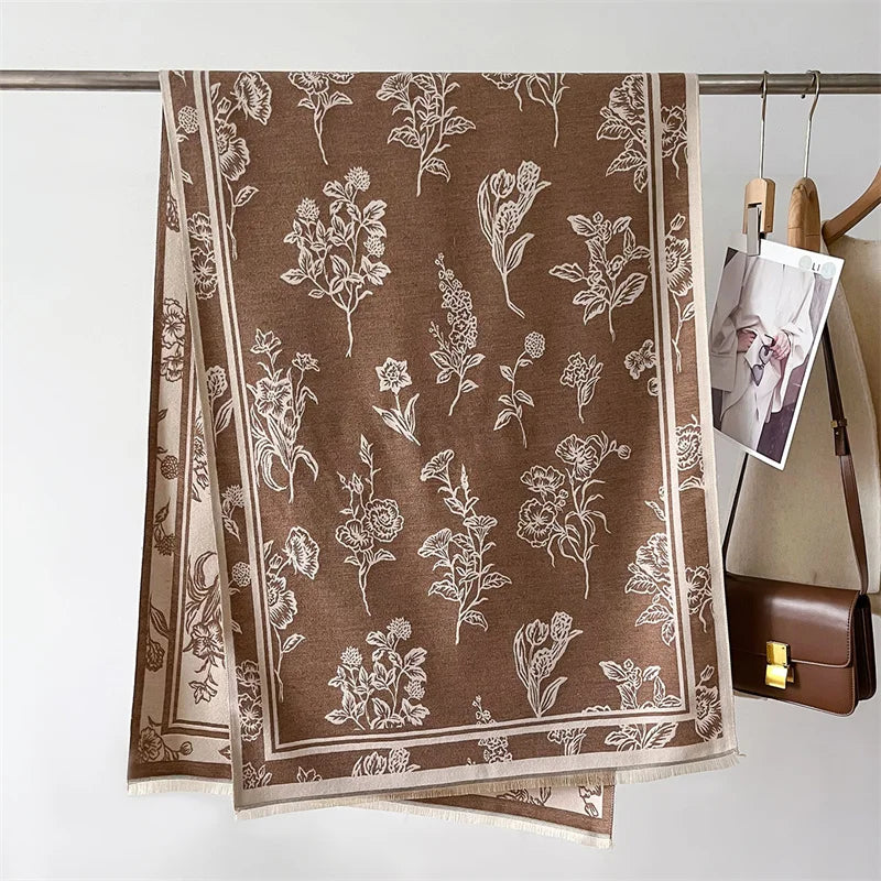 Floral Cashmere Double-Sided Pashmina Scarf 185*65 CM