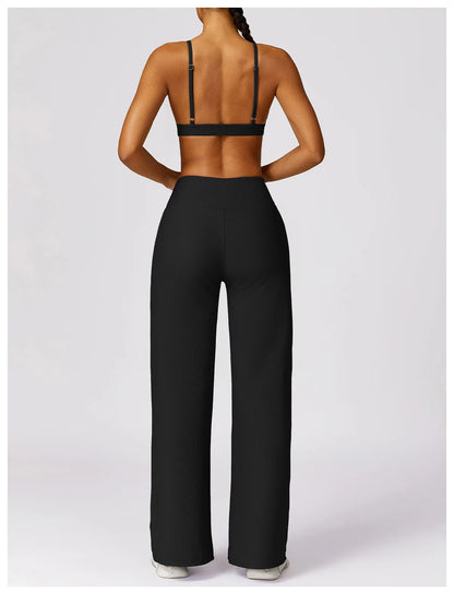 High Waist Wide Leg Striped Workout Trousers