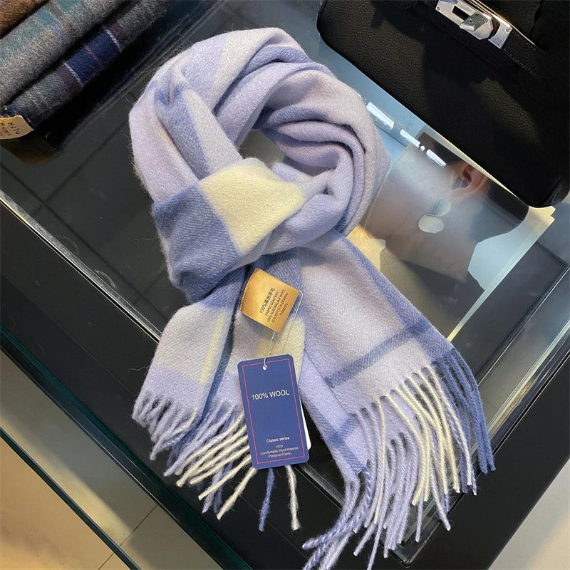 100% Wool Plaid Scarf - Christmas Gift for Men and Women