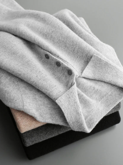 Men's Luxury 100% Merino Wool Buttoned Polo Pullover