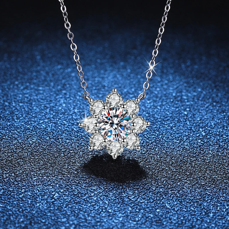 1 Carat Moissanite Rose Pendant White Gold Plated Necklace