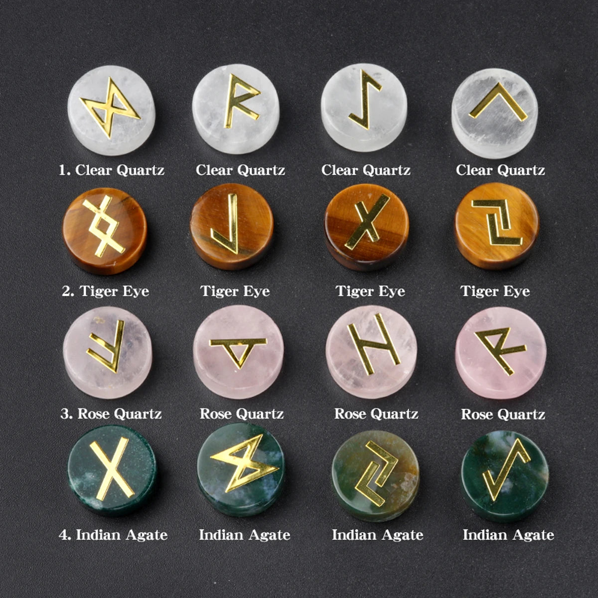 25 Pcs/Lot Rune Natural Stones Set Nordic Symbols Elder Futhark Spiritual Gift