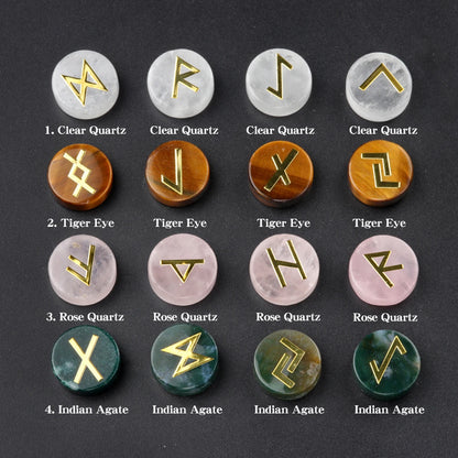 25 Pcs/Lot Rune Natural Stones Set Nordic Symbols Elder Futhark Spiritual Gift