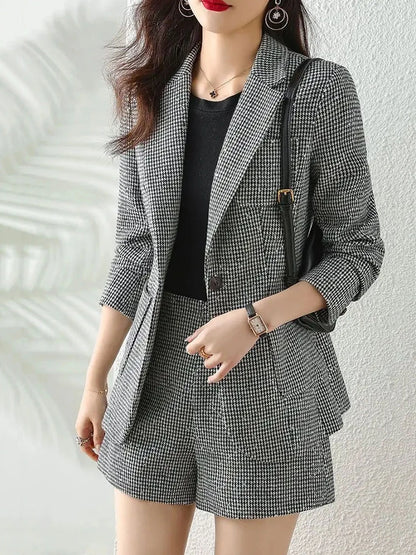 Houndstooth Sequin Blazer and Shorts Suit