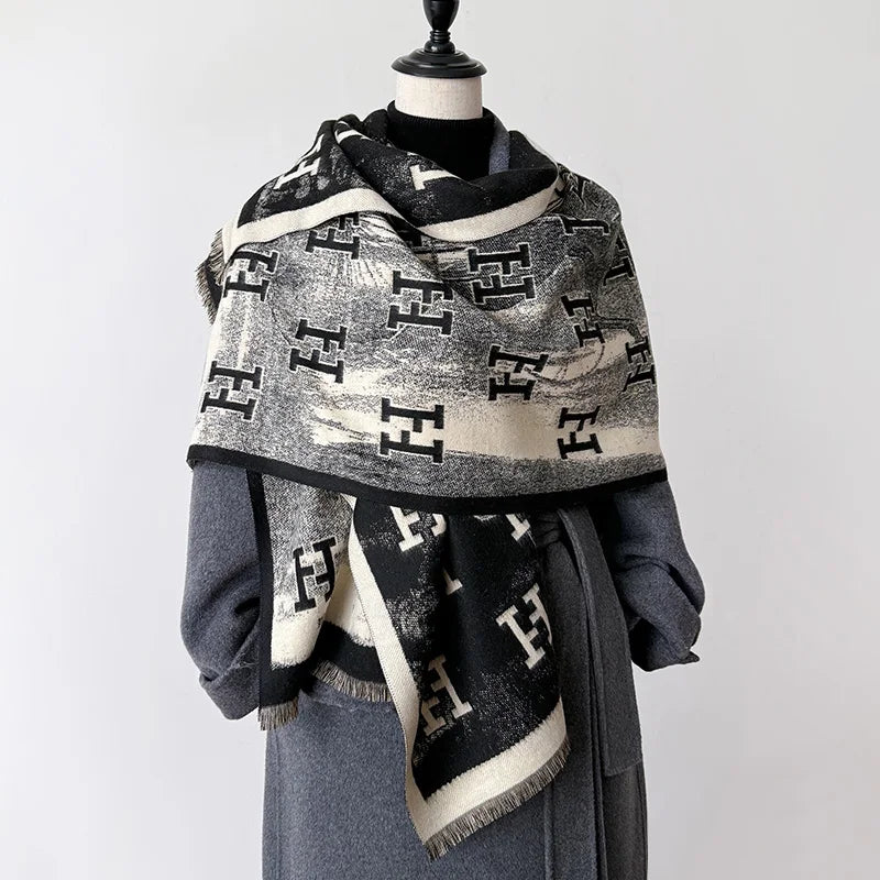H Letter Cashmere Blend Winter Scarf Luxury Design Pashmina Scarf - Christmas Gift