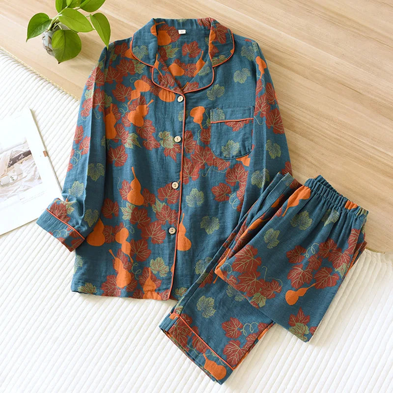 100% Cotton Long Sleeve Shirt and Trousers Pajama Set