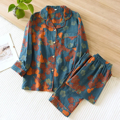 100% Cotton Long Sleeve Shirt and Trousers Pajama Set