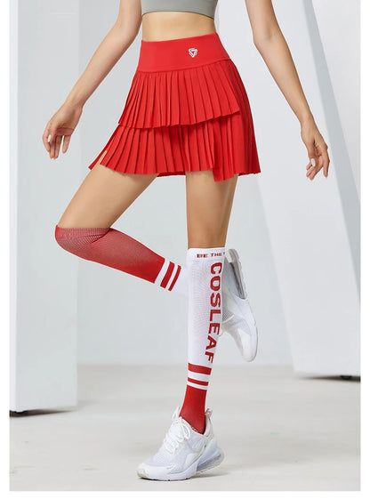 High Waist Double Layer Pleated Golf Tennis Skirt