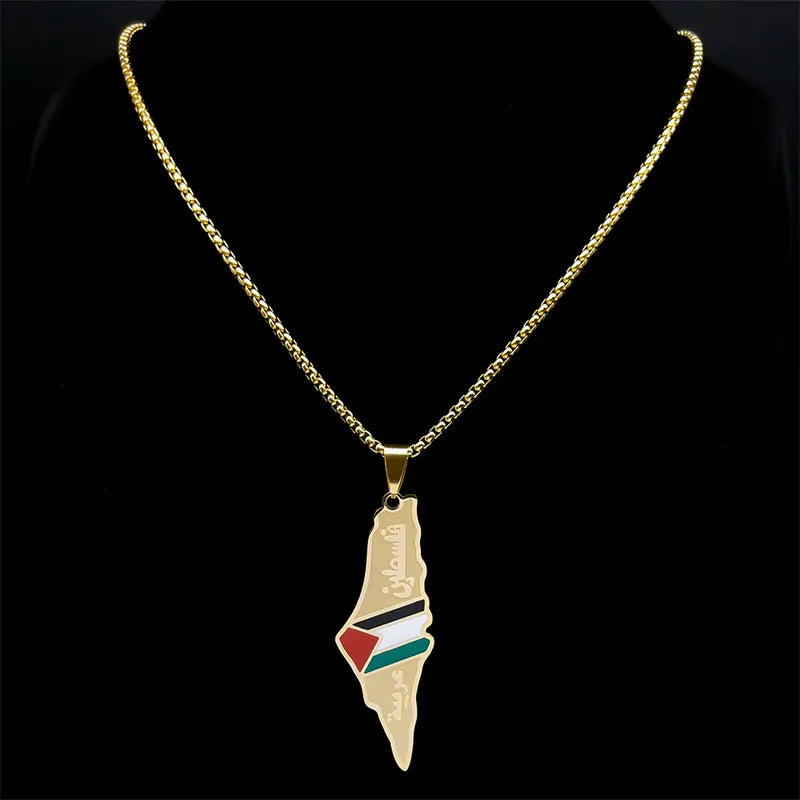 Palestine Map Necklaces with the Palestinian flag