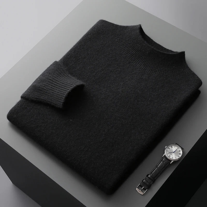 Men's 100% Merino Wool Mock Neck Pullover – Luxury Knit Sweater