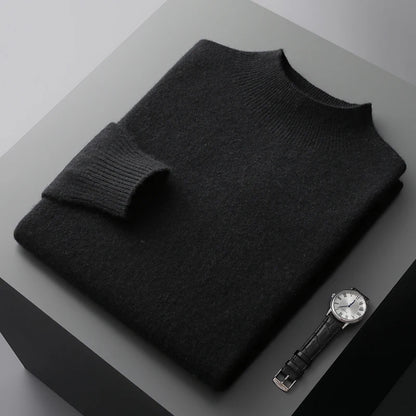 Men's 100% Merino Wool Mock Neck Pullover – Luxury Knit Sweater