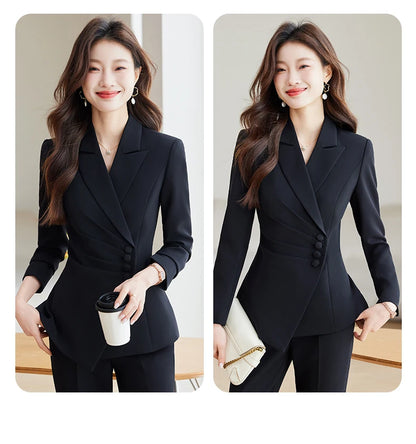 Women’s Slim Fit Pantsuit – Single Breasted Blazer & Ankle-Length Trousers