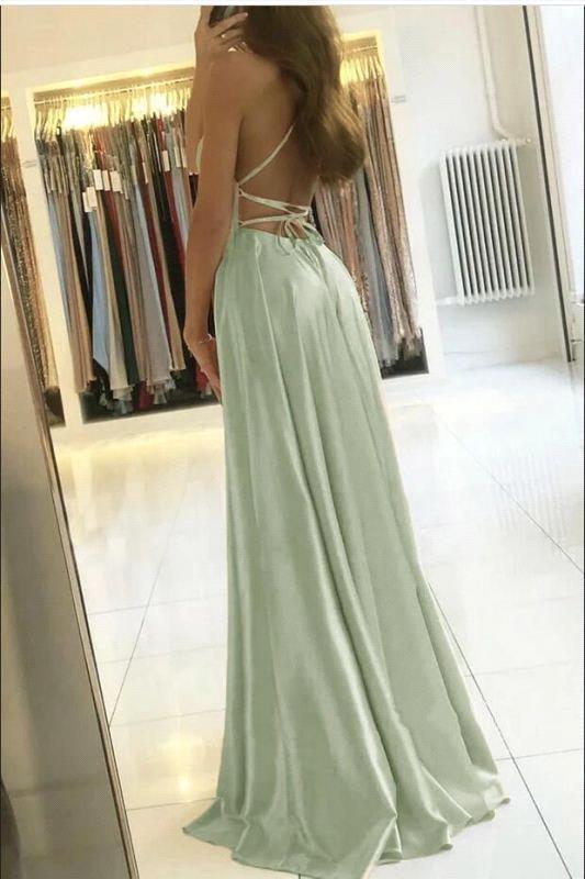 Spaghetti Straps Backless Long Satin Dresses - Bridesmaids Dress