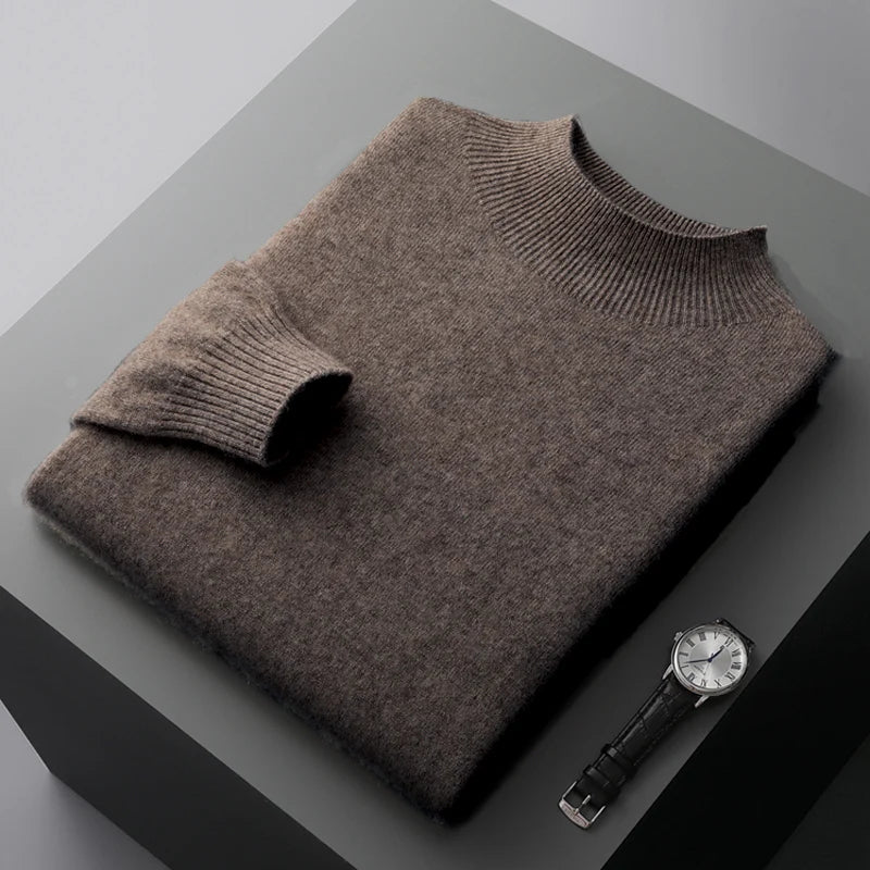 Men's 100% Merino Wool Mock Neck Pullover – Luxury Knit Sweater
