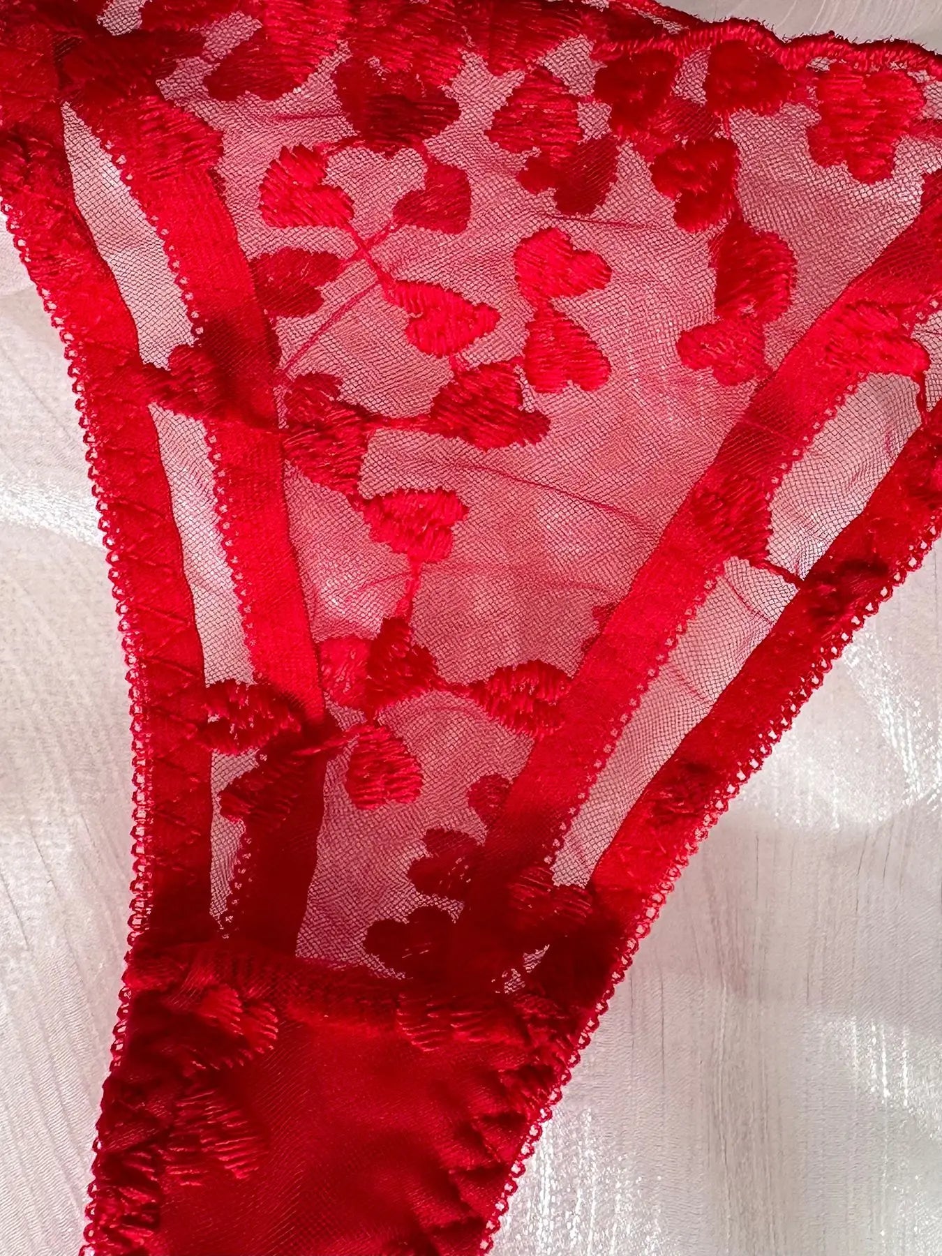 Heart Embroidery Lace Lingerie Set with Bow Details