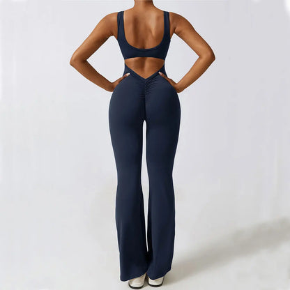 Yoga Wide Neckline Wide Leg Back Cut-Out Jumpsuit Workout Bodysuit