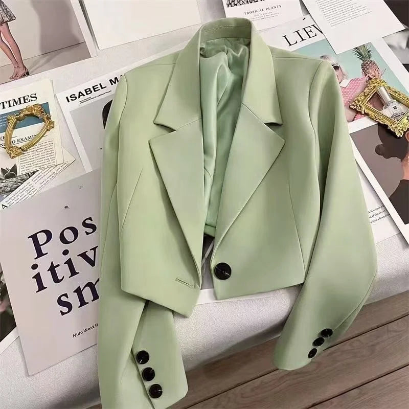 Cropped Single Button Blazer For Women