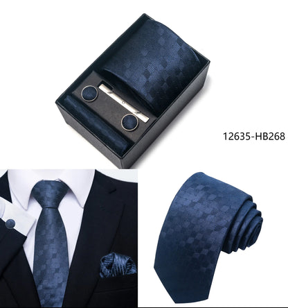 Solid Color 5 Pcs Tie Set Handkerchief, Cufflinks, Tie and Clip