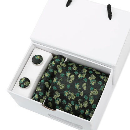 Floral Business Neckties, Cufflinks and Pocket Square Set