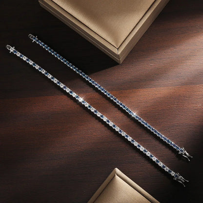 Blue Moissanite Tennis Bracelet - 18K Gold Pleated, GRA Certified