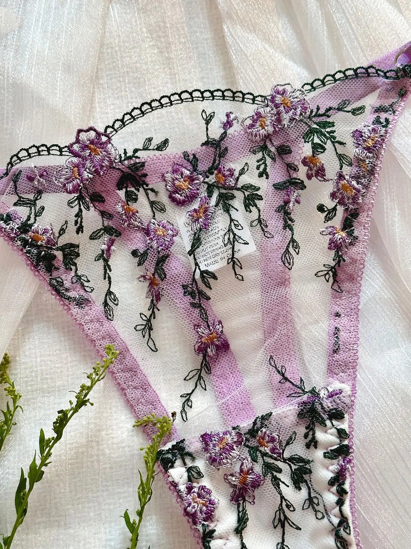 Lace Flowers Embroidery Lingerie Set - Lace Bra & Brief Underwear Set