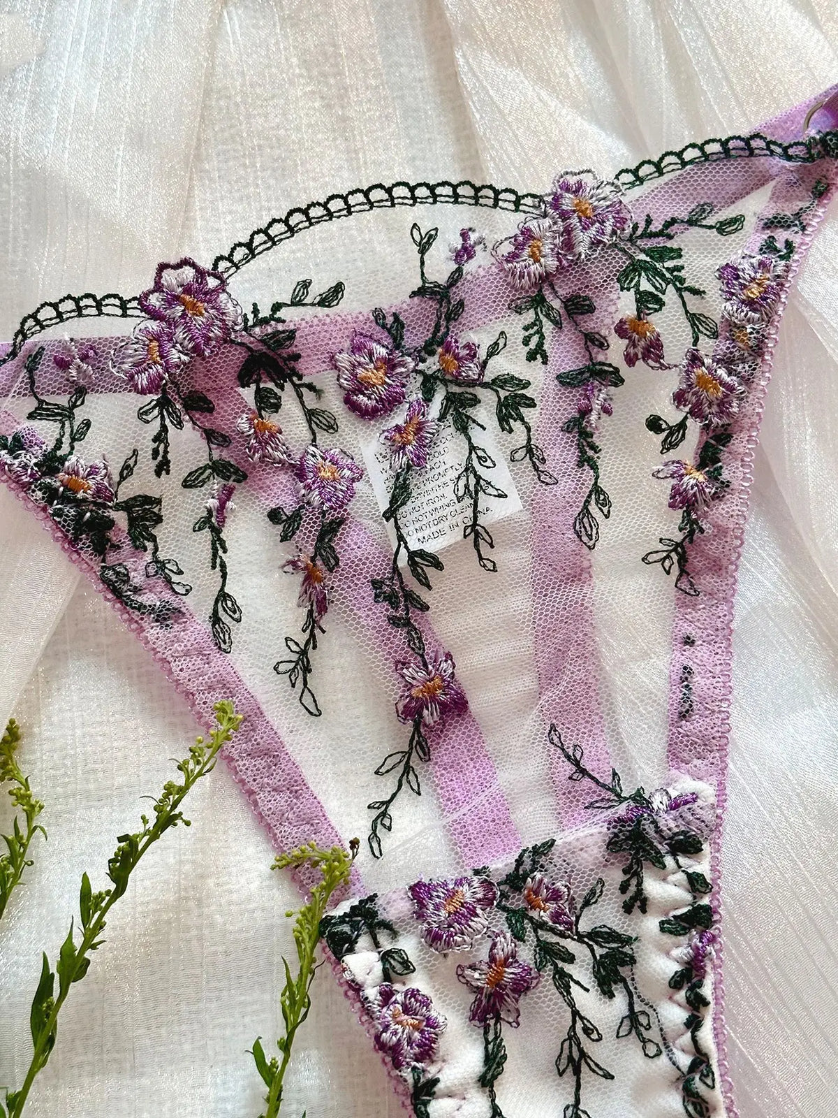 Lace Flowers Embroidery Lingerie Set - Lace Bra & Brief Underwear Set