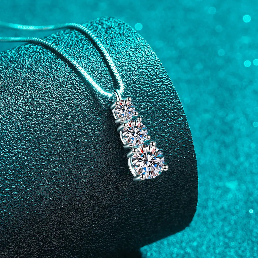 1.8 Carat Moissanite 3 Stones 18k Plated Gold Necklace