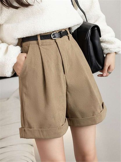 Corduroy Women's Cargo High Waist Wide Leg Shorts