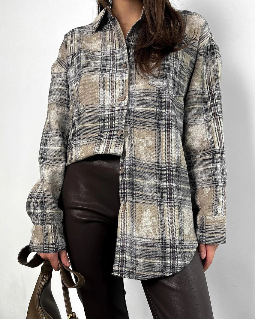 Oversize Plaid Long Sleeve Shirt