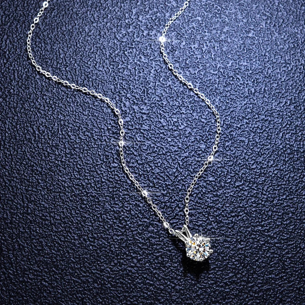 Real 14k Gold Pendant Round Cut Moissanite Necklace