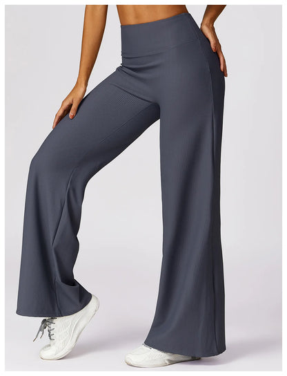 High Waist Wide Leg Striped Workout Trousers