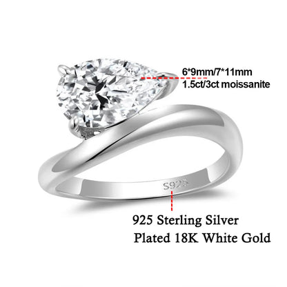 18K Gold Plated East-West Pear Cut Moissanite Ring – 1.5CT / 3CT Pinky Ring