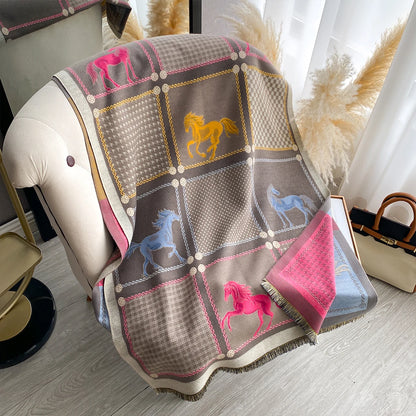 Double-Sided Horses Print Scarf
