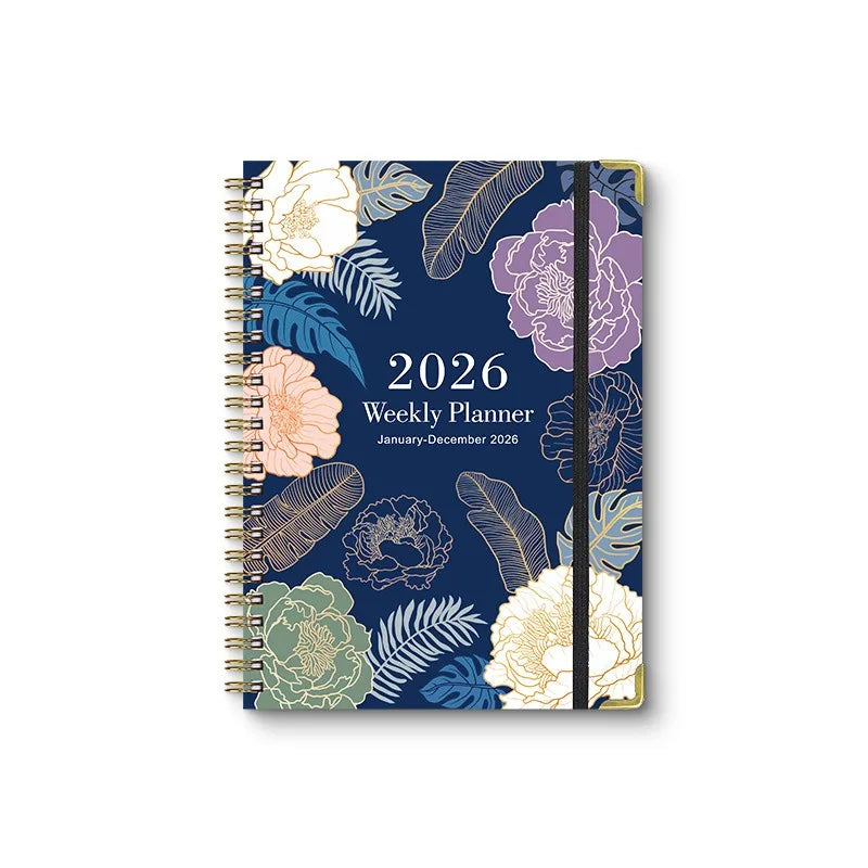 Flowers Design 2026 Weekly / Monthly Planner - A5 Agenda with Matching Bookmark