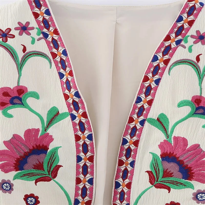 Floral Embroidered Open Crop Vest Top