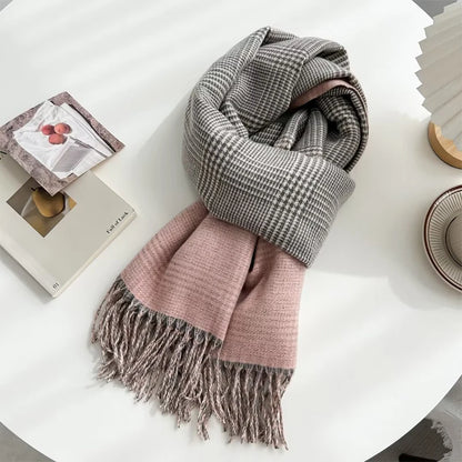 Double-Sided Cashmere Plaid Scarf With Tassel