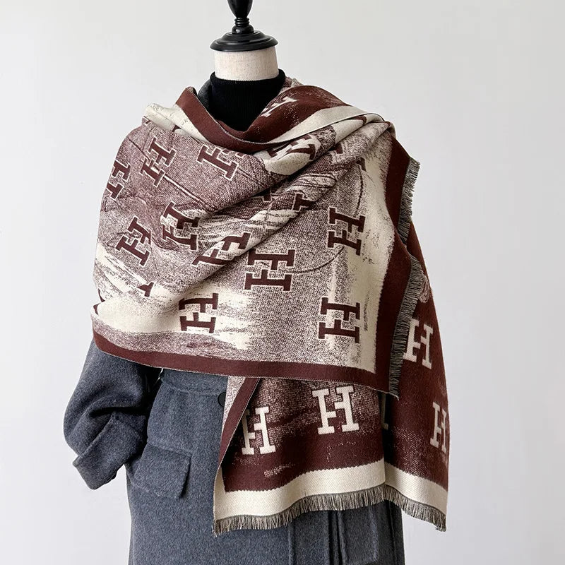 H Letter Cashmere Blend Winter Scarf Luxury Design Pashmina Scarf - Christmas Gift