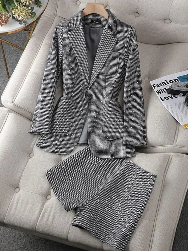 Houndstooth Sequin Blazer and Shorts Suit