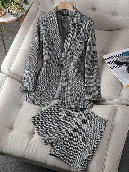 Houndstooth Sequin Blazer and Shorts Suit