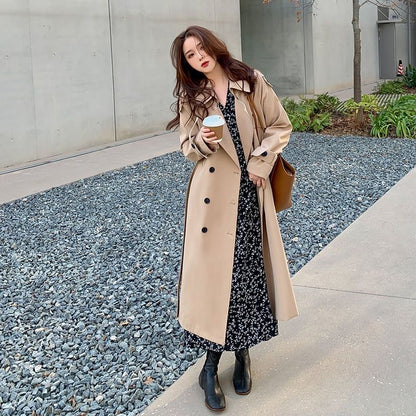 Korean Style Double Breasted Trench Coat With Belt