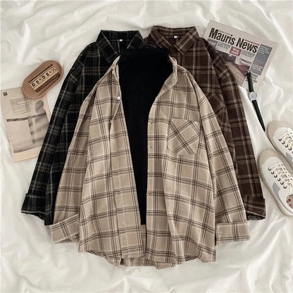 Women's Autumn Vintage Plaid Oversize Cotton Shirt