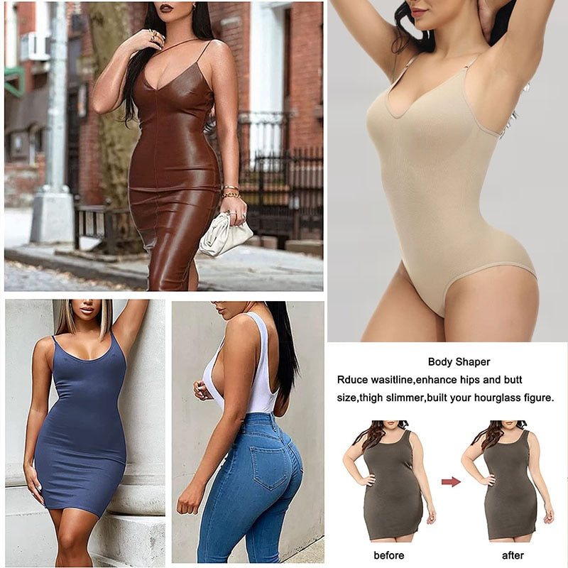 V Neckline Spaghetti Strap Shapewear Bodysuits