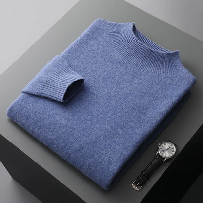 Men's 100% Merino Wool Mock Neck Pullover – Luxury Knit Sweater