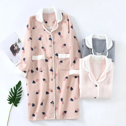 Winter Warm Cotton Robe Nightgown with Pockets