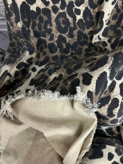 High Waist Wide Leg Leopard Ripped Jeans