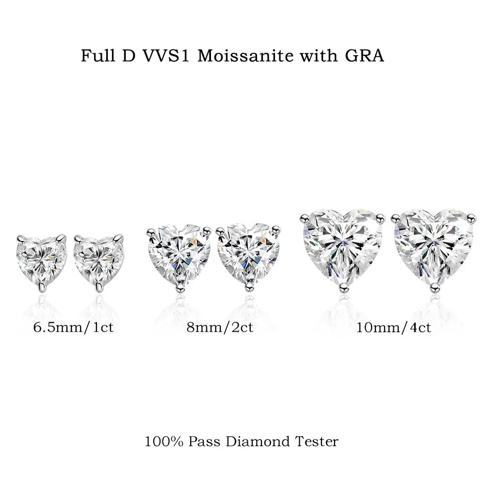 Heart Cut Moissanite Stud Earrings - Valentine's Day Gift for Her