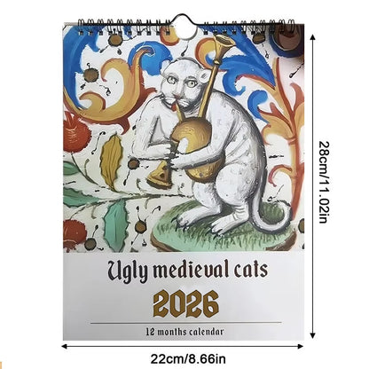 2026 Strange Medieval Cat Wall Calendar - Christmas Gift