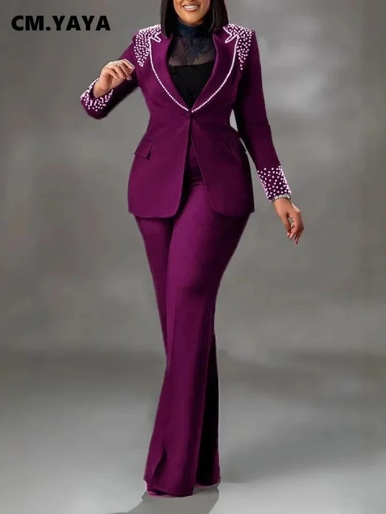 Women’s Pearl-Embellished Single-Button Suit